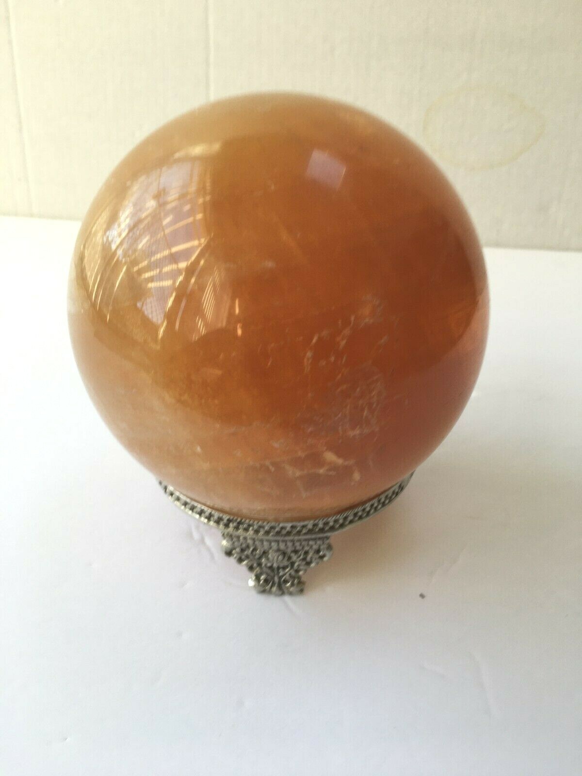 Solid Brass Silver color, Crown Gemstone Sphere Holder, stand, 4″ Dia.