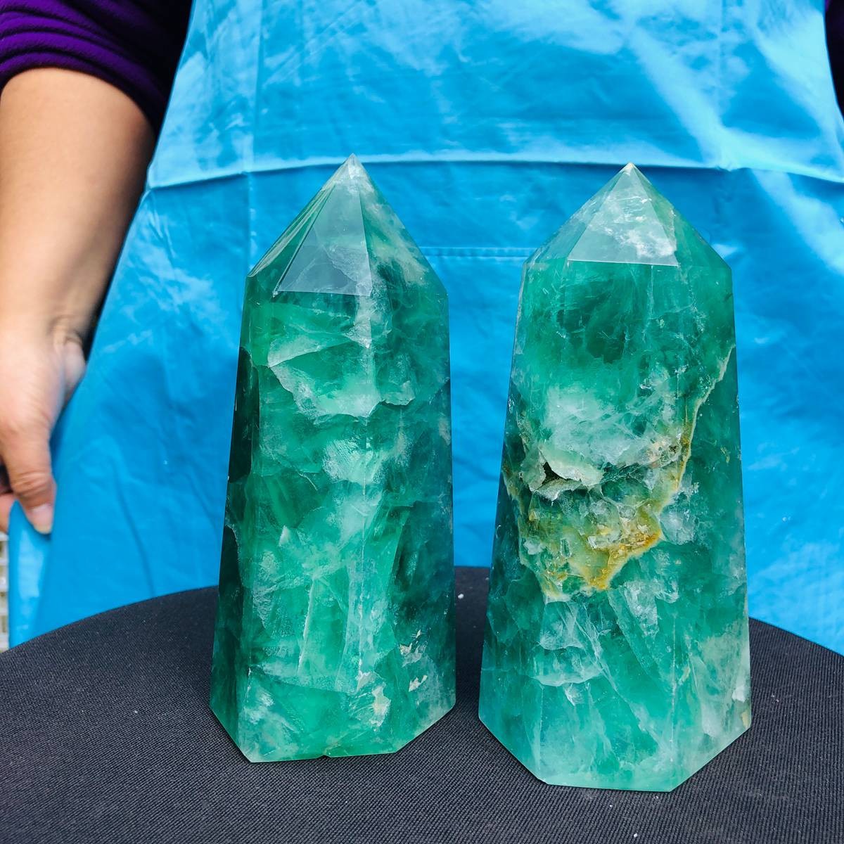 4.88LB 2pc Natural fluorite quartz obelisk crystal tower point healing decor