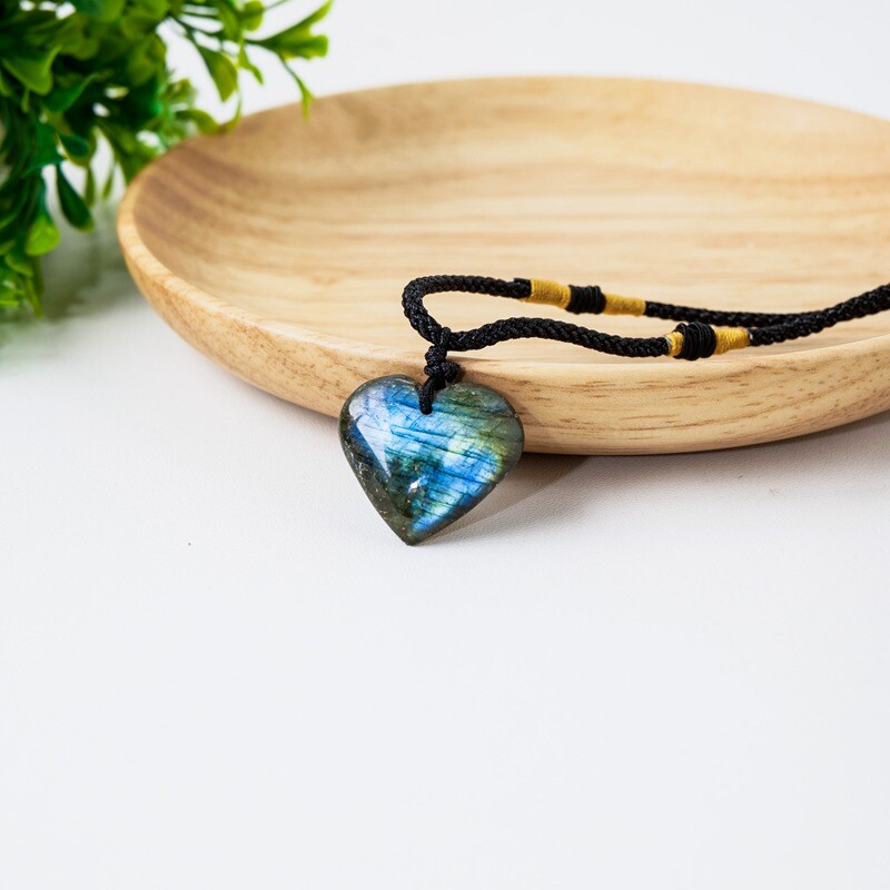 Natural Labradorite Heart Shaped Pendant Chakra Quartz Crystal Necklace Reiki US