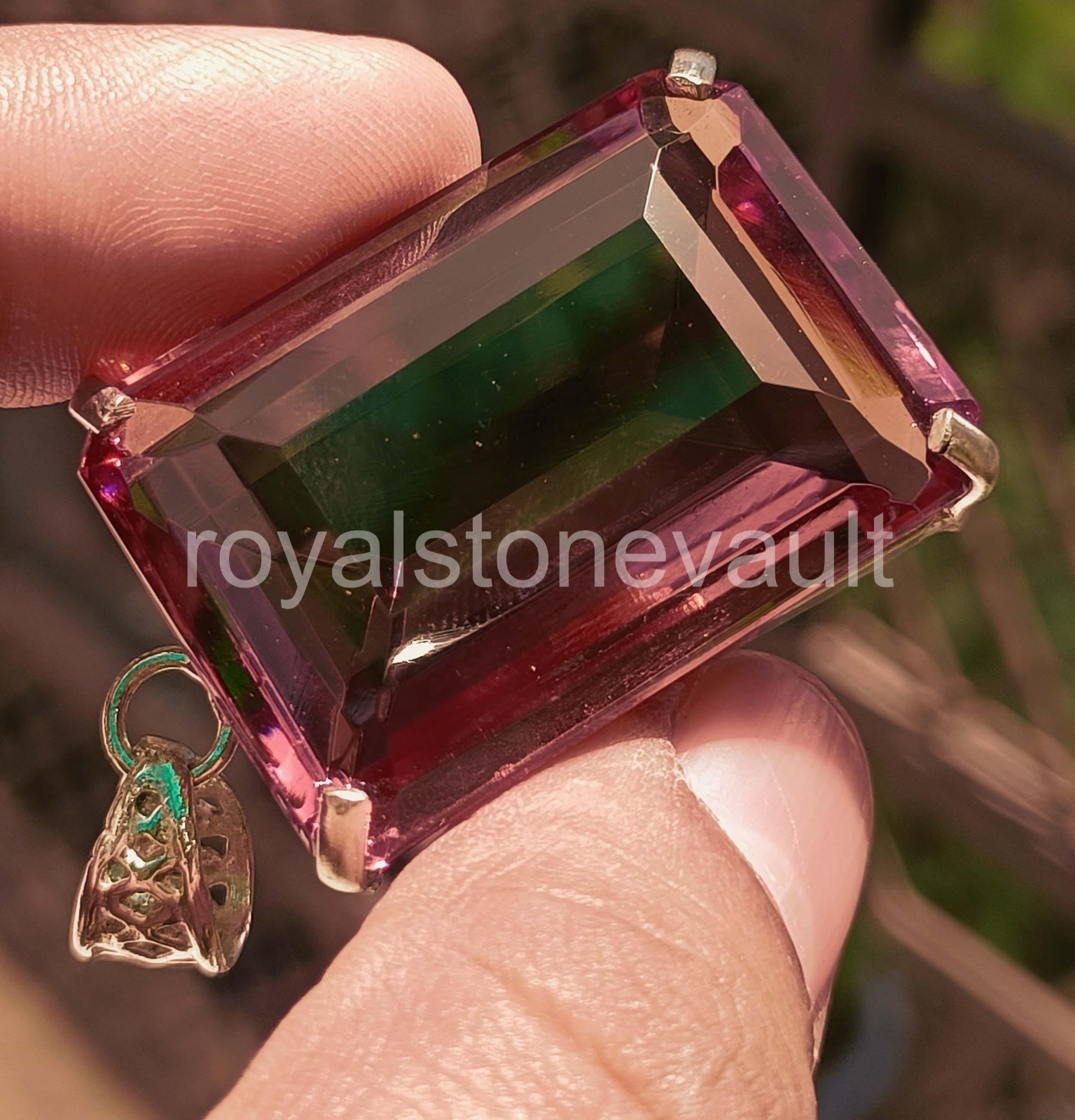 120Ct Natural Color Change Alexandrite Emerald Shape 925 Pendant Silver IGL 6YNY