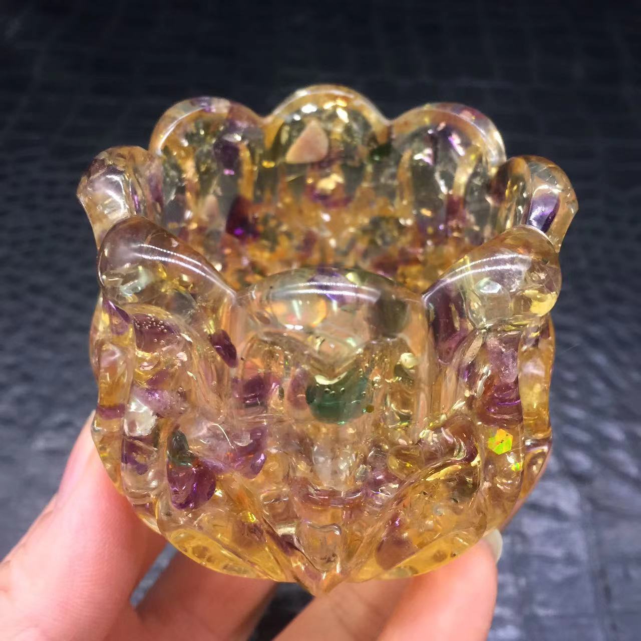 Natural Ametrine Quartz Crystal Resin Filled Brush Pot Gravel Healing Decora 1Pc