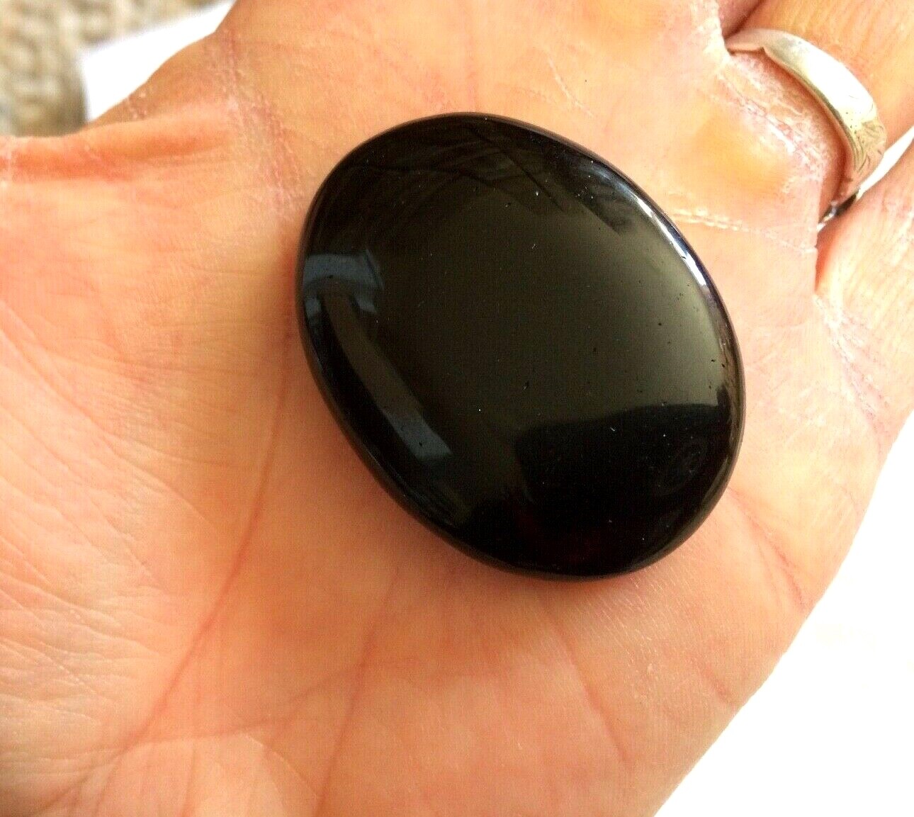 Natural Black Tourmaline Palm Stone Rock Crystal Healing Reiki Polished Worry St