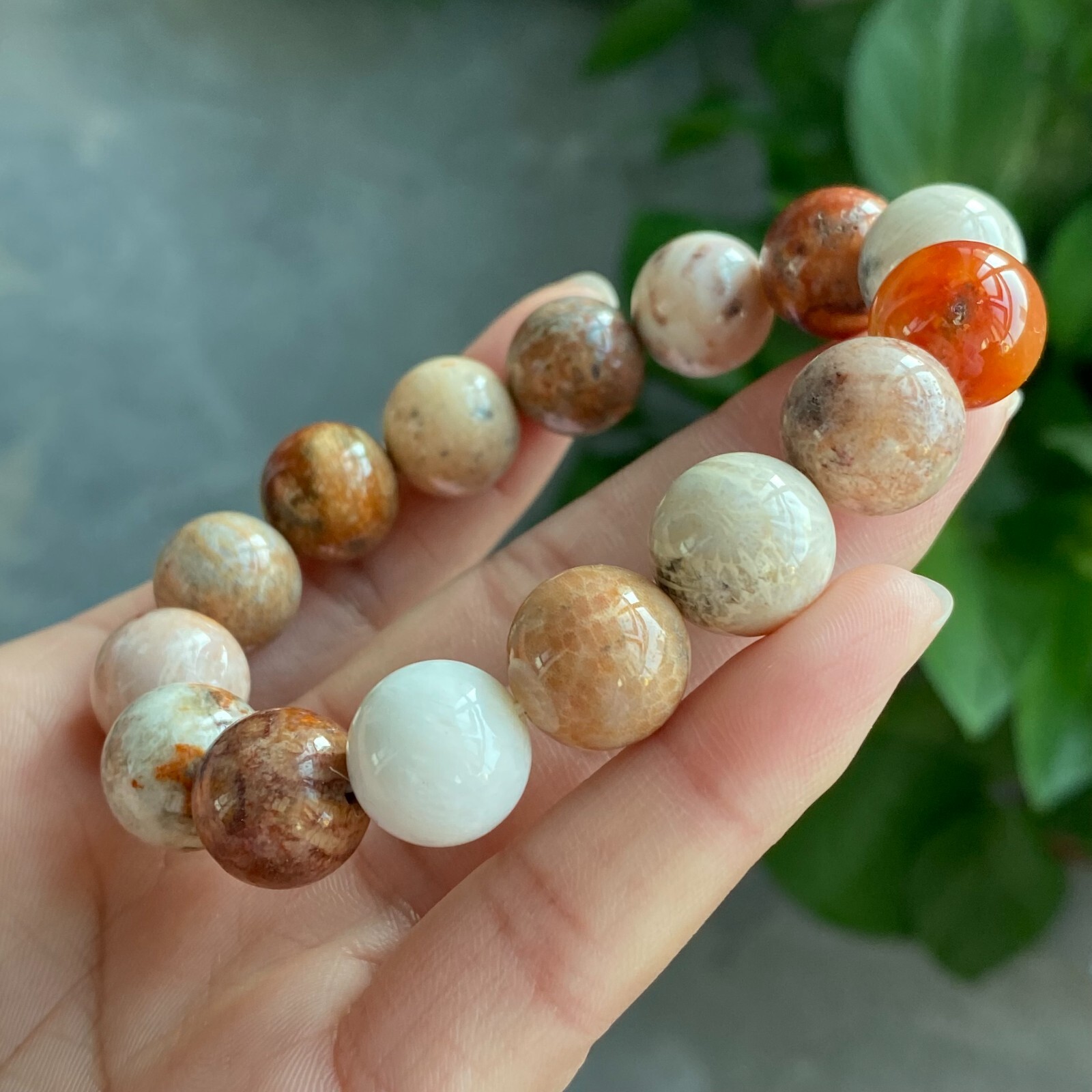 13mm Natural Orange Jade Coral Quartz Crystal Beads Bracelet AAA 1342
