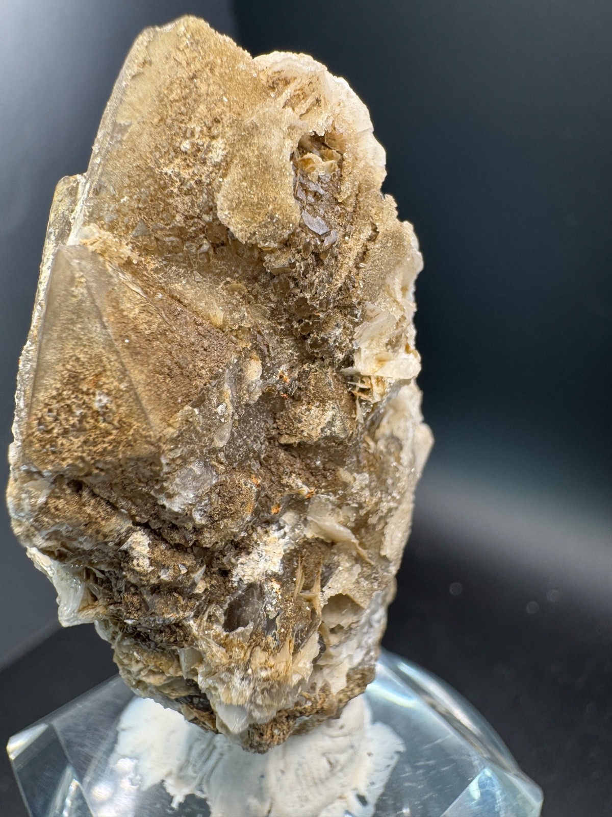 6486 Druzy Petal Calcite on Double Terminated Candle Quartz Inner Mongolia 62g