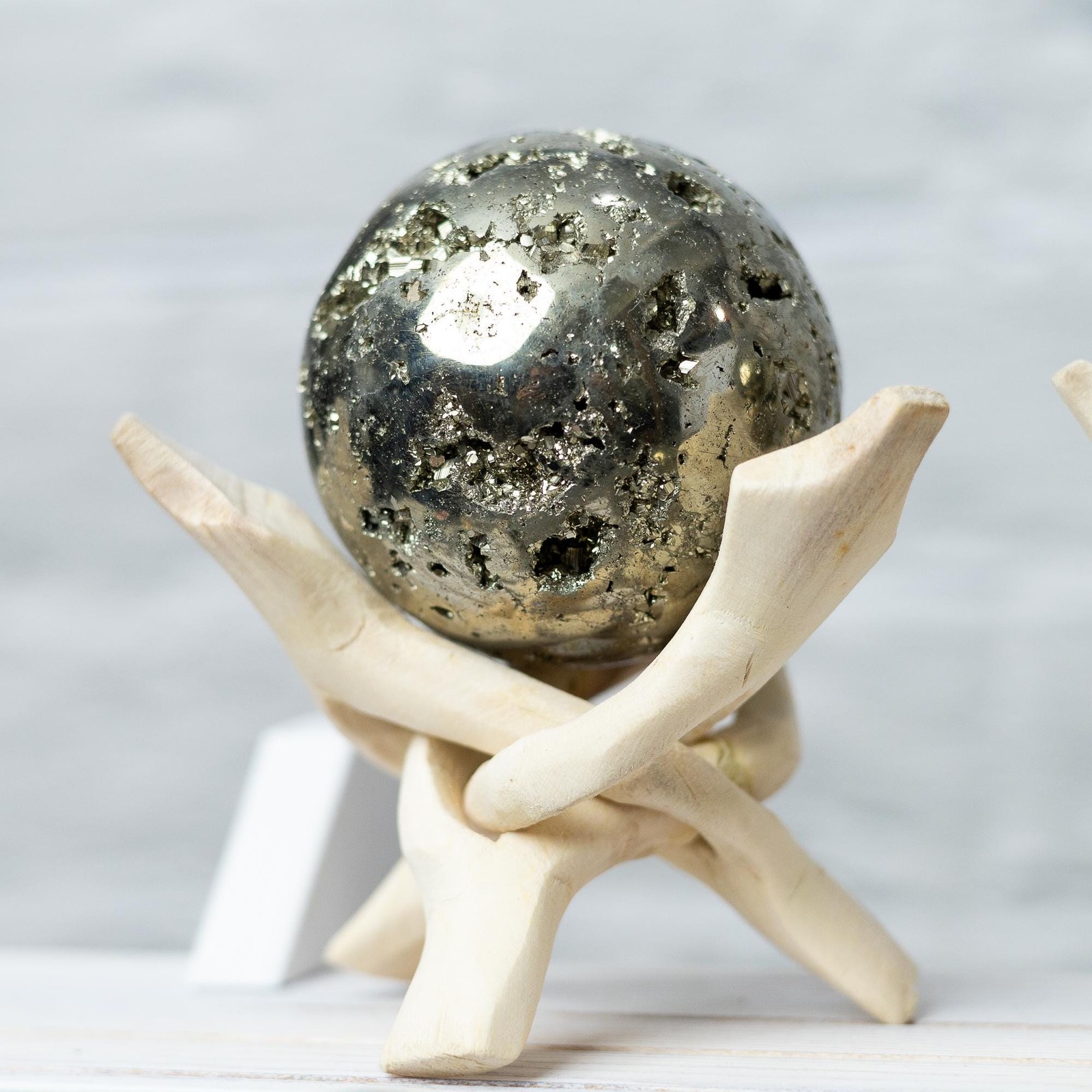 Pyrite Sphere with Stand Polished Golden Crystal Ball Natural Mineral Gift Decor