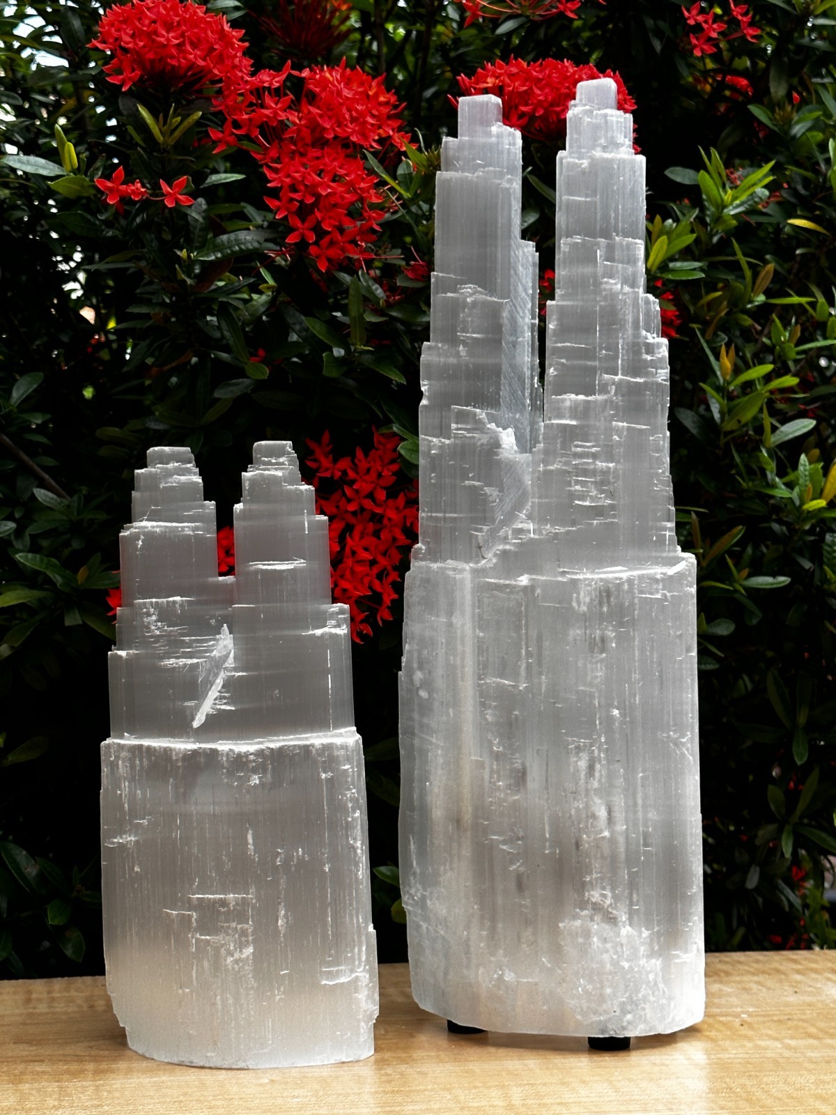 Large or Extra Large Double Twin Tower Selenite Skyscraper Lamp, 10 to 16″ Tall
