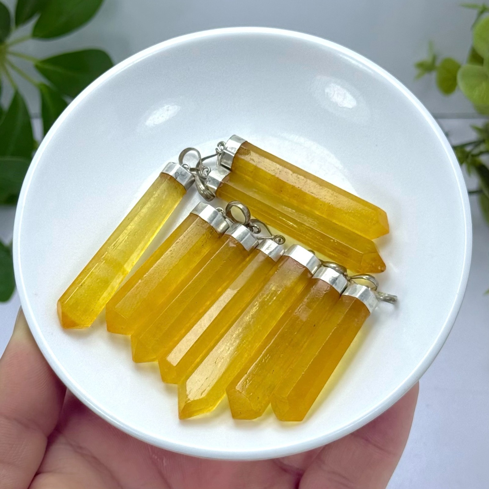 9 Pcs High Quality Polished Orange Calcite Crystal Pendants, Orange Calcite Pend