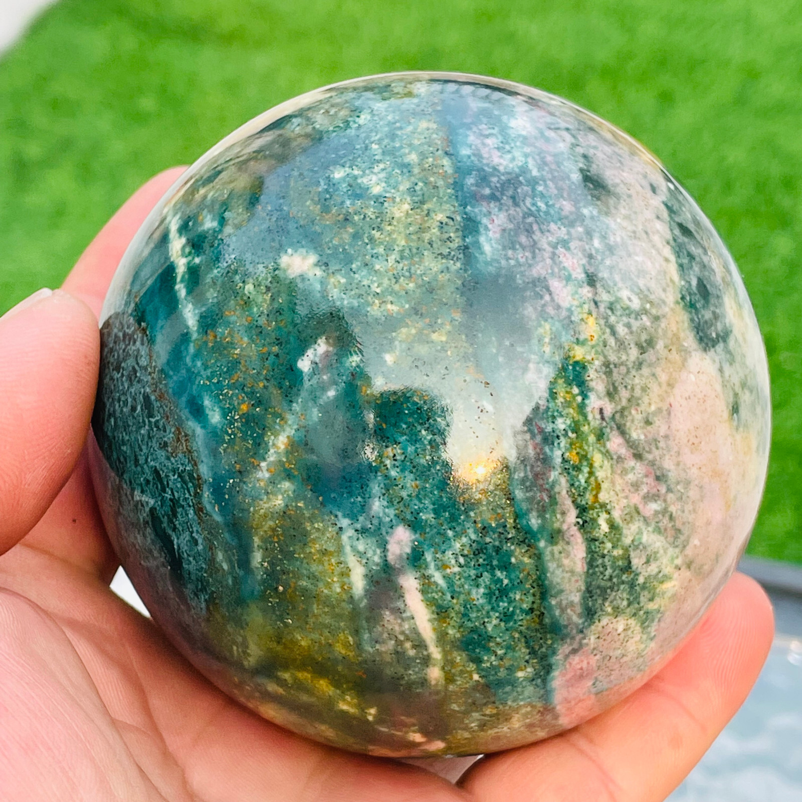 756g Rare Natural Colourful Ocean Jasper Quartz Crystal Sphere Ball Healing