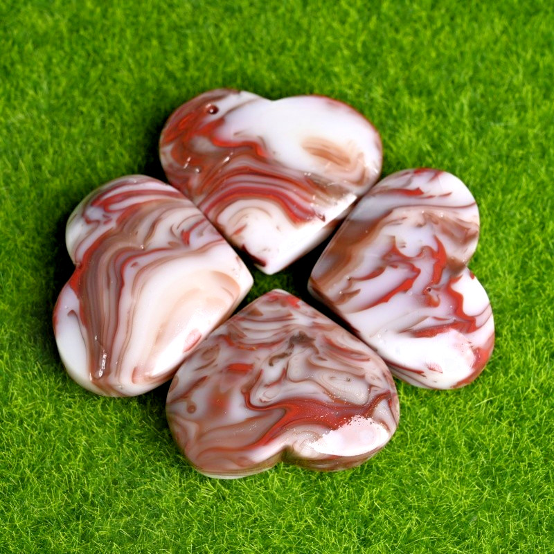 3pc 50G Polished Red Vein Agate Polished Handmade Heart Home Office Decor Gift