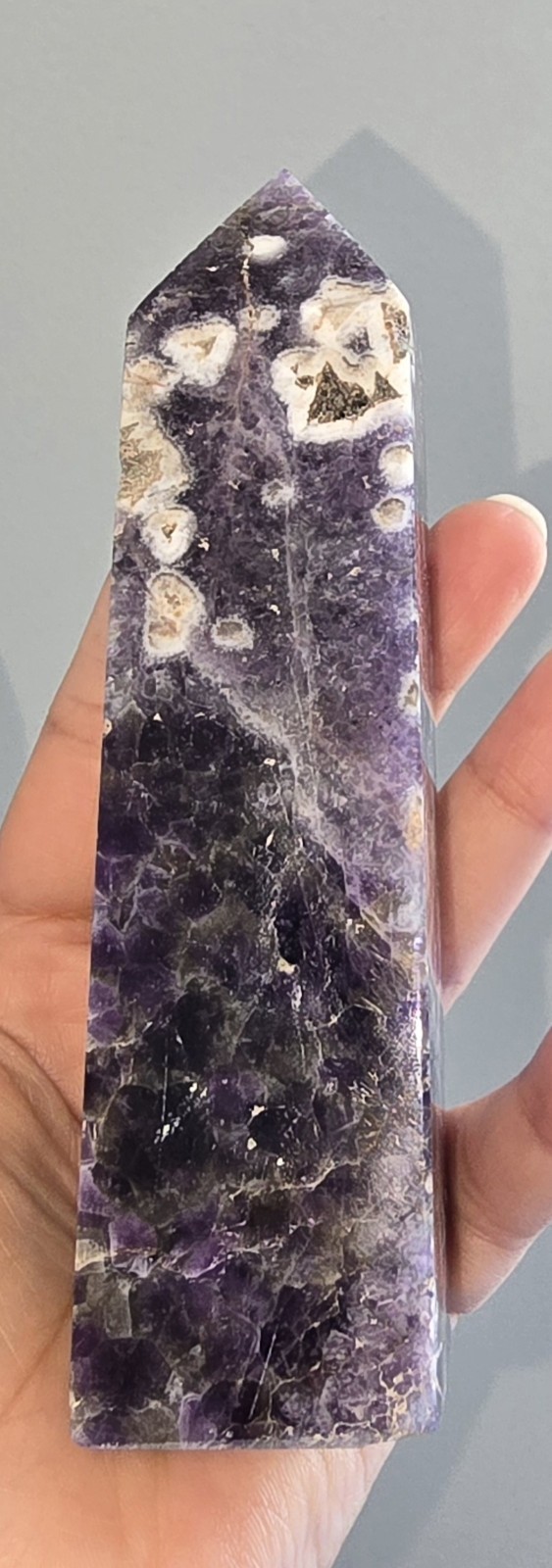 Natural Dream Amethyst Crystal Tower Chevron Purple Quartz Point Mineral Decor