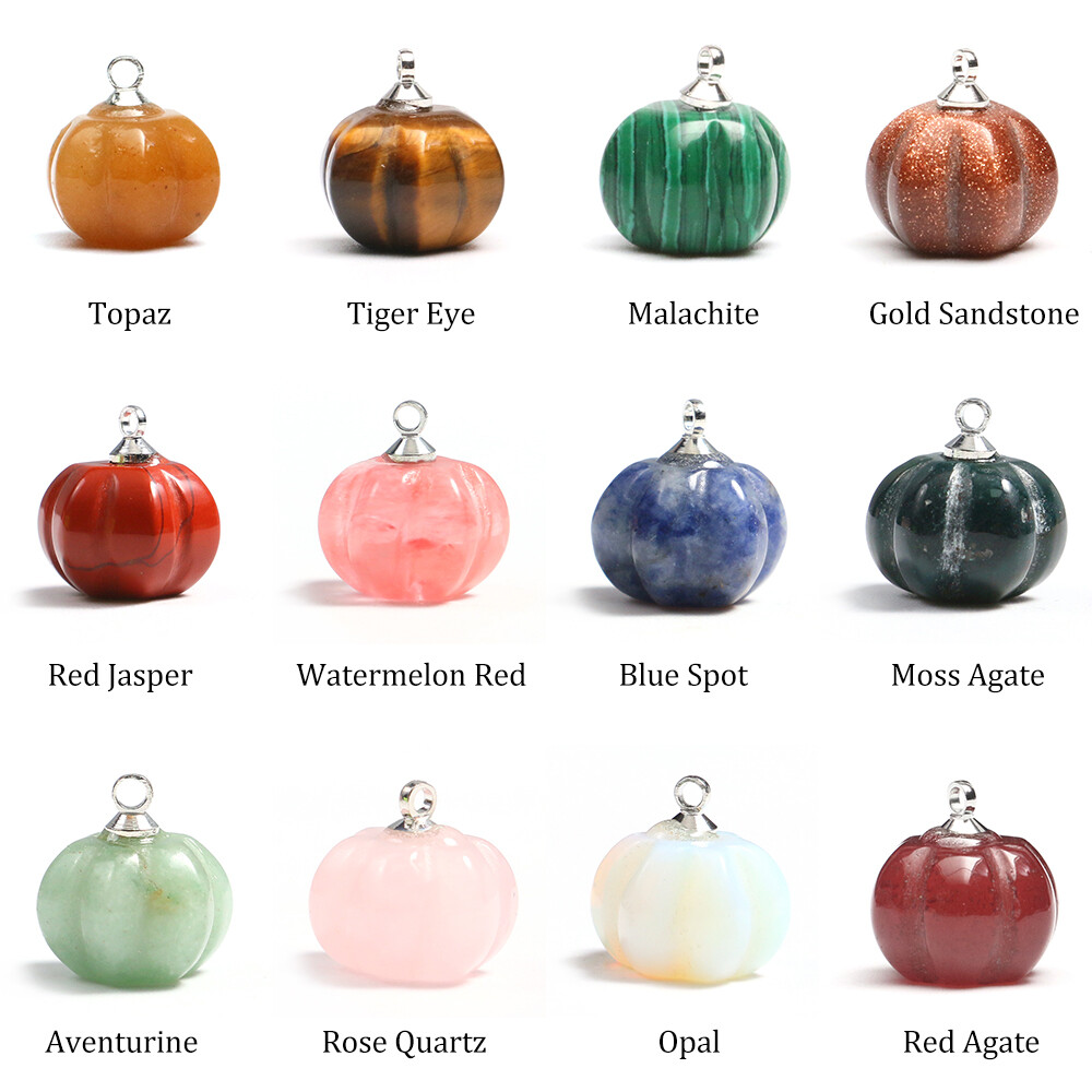Mini Crystal Pumpkin Pendant Natural Chakra Stone Carving Necklace Reiki Jewelry