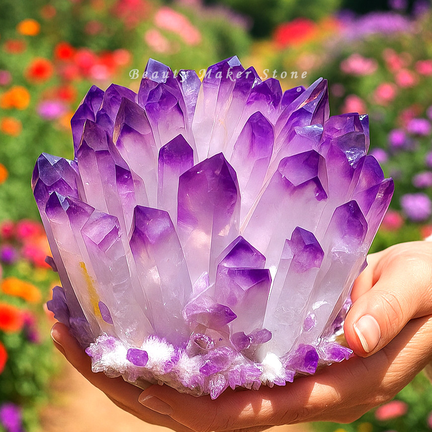 300gLarge Natural Light Purple Amethyst Phantom Quartz Cluster Crystal HomeDecor