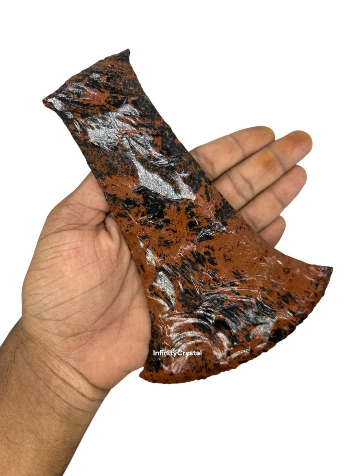 7” Handmade Mahogany Obsidian Axe Head – Knapped Tomahawk Blade Volcanic Glass.