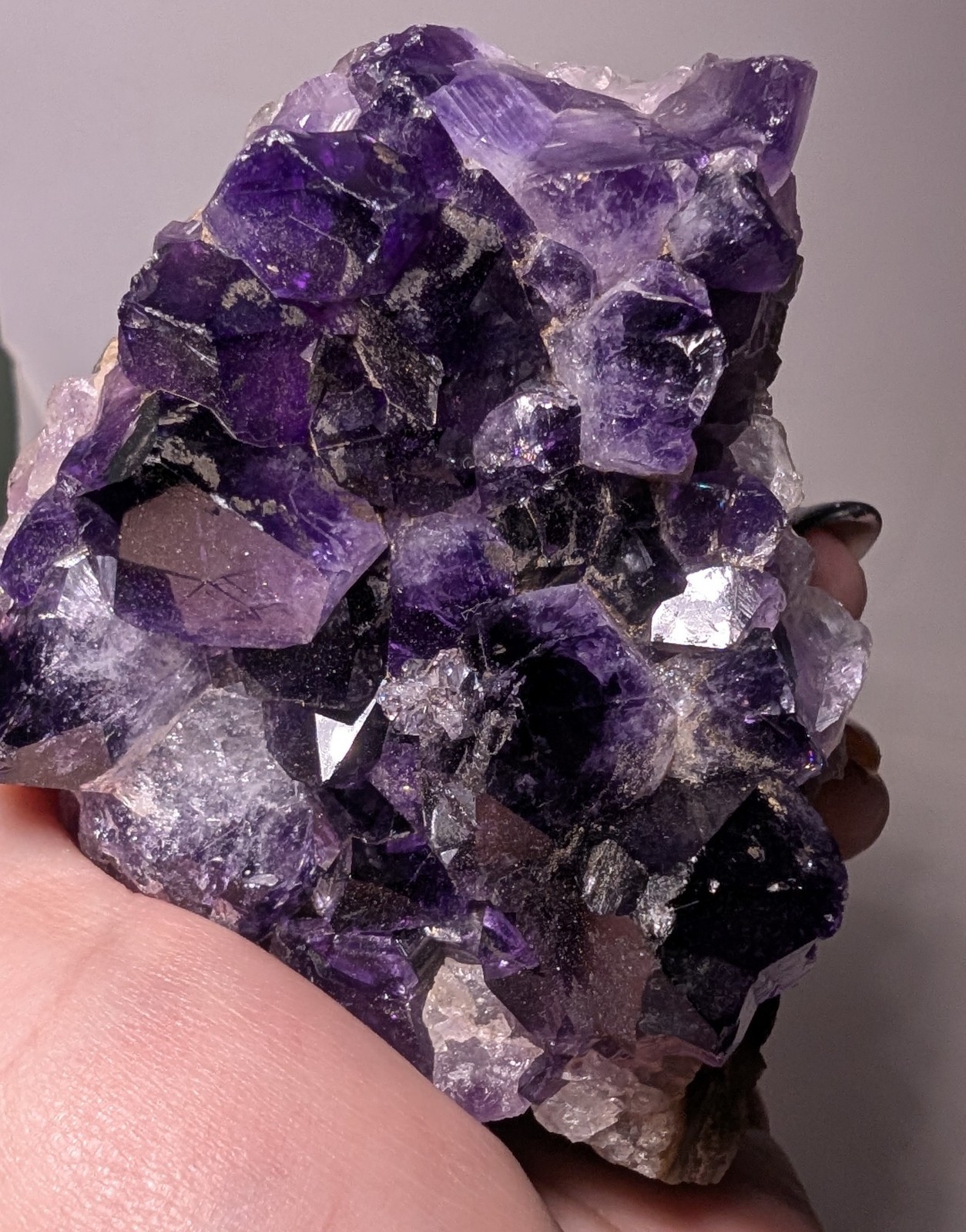 Amethyst Cluster Attached To Banded Matrix Deep Purple To Cloudy Quartz 10.2 oz