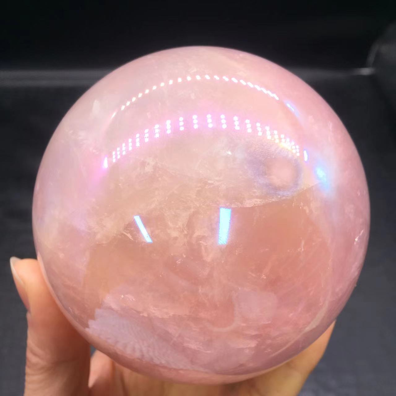 Rainbow Aura Angel Ball Natural Pink/Rose Quartz Sphere Healing Decorate + Stand