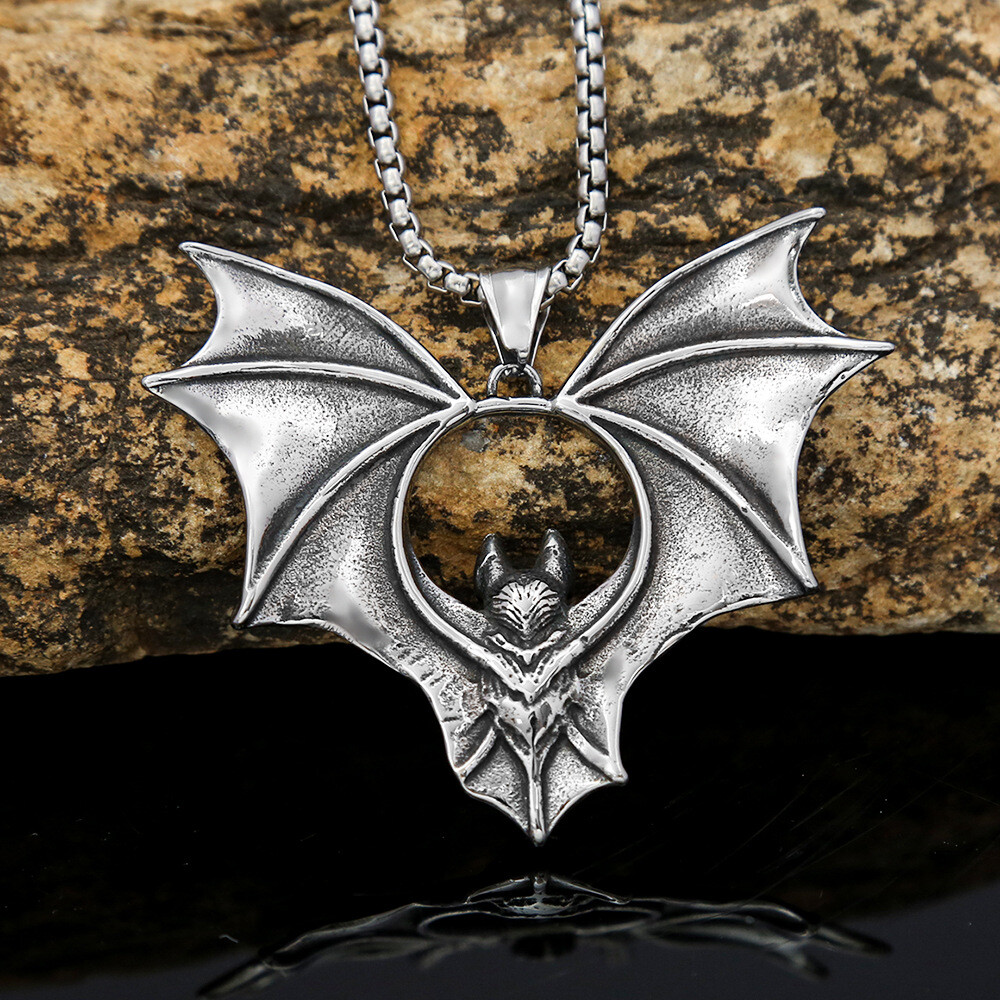 Men’s Fashion Jewelry Stainless steel Bat Pendant Retro personality Necklace 1PC