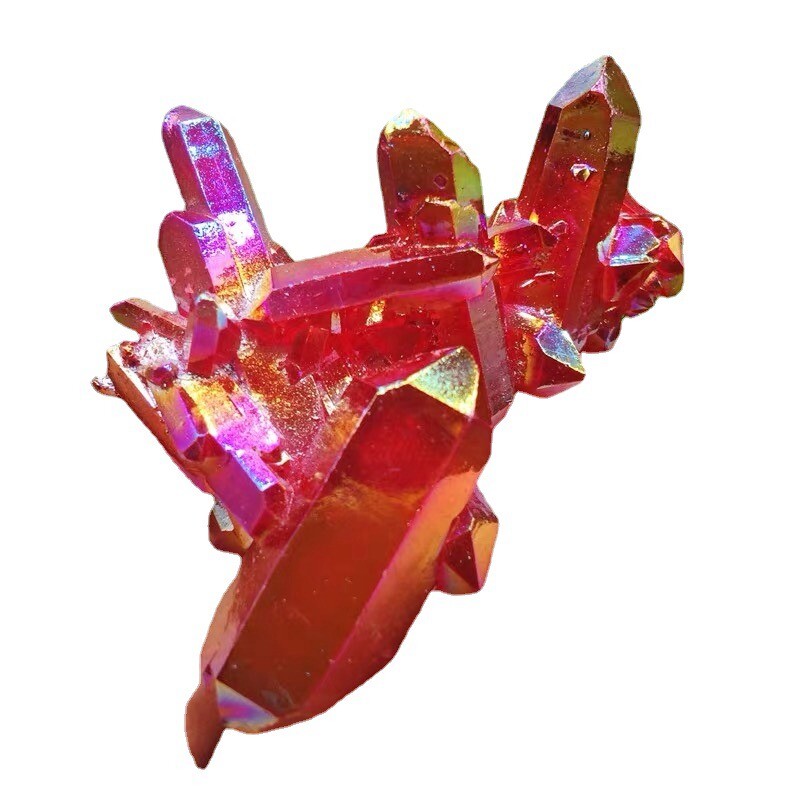 50g Natural Aura Red Titanium Geode Quartz Crystal Cluster Rough Gemstone Reiki