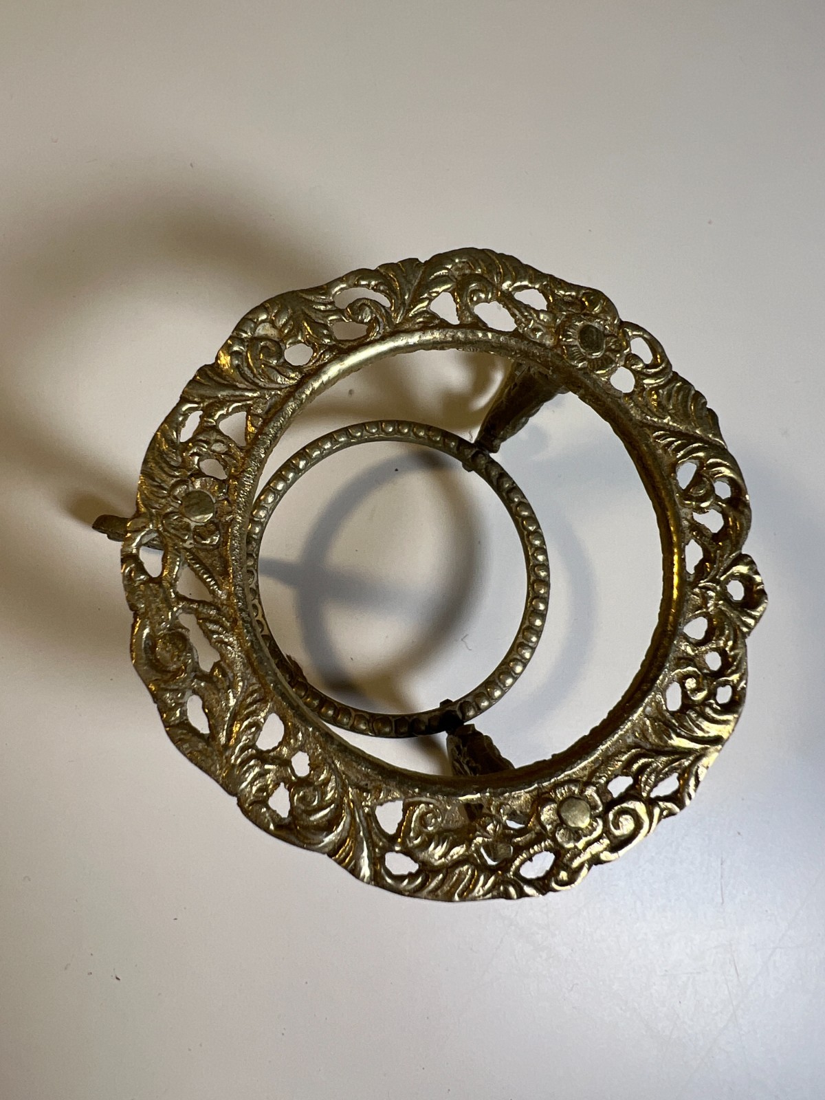 Antique Rococo Crystal Ball Ornate Brass Stand 4.75″ c 1890–1910