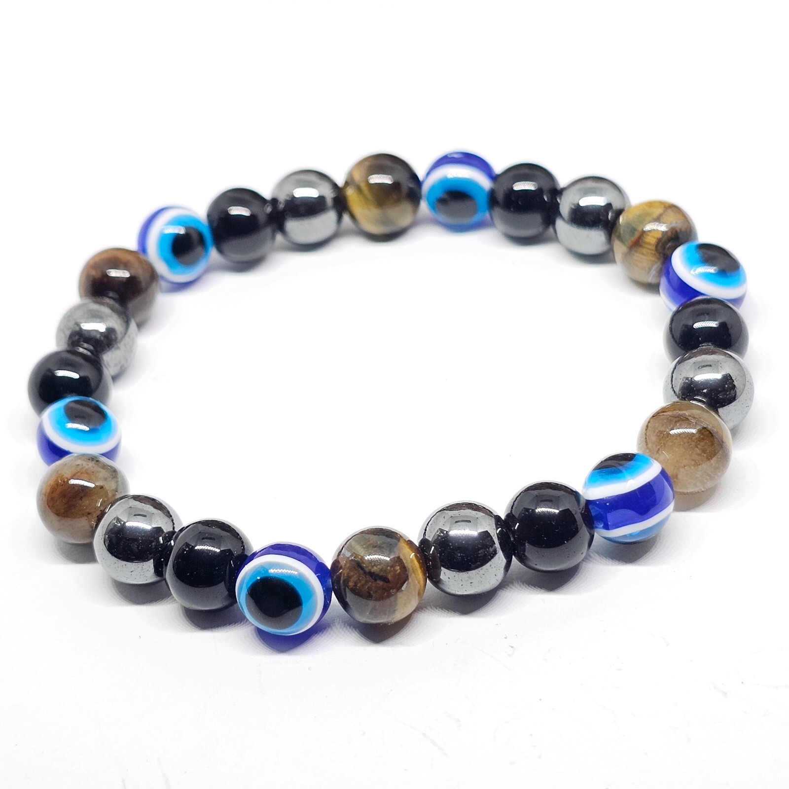 Evil Eye Protection Bracelet Hematite Obsidian Tigers Eye Gemstone Jewellery