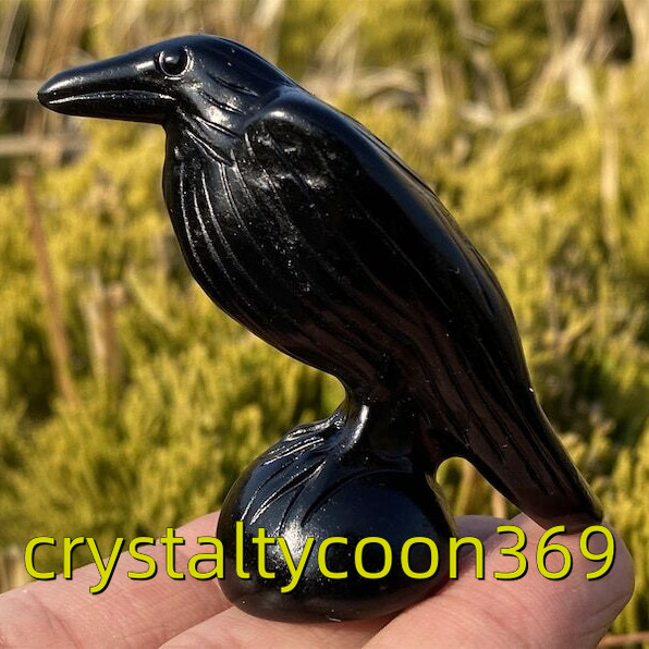 2.2″ Natural Obsidian Carved Crow Quartz Crystal Bird Skull Reiki Healing 1pc