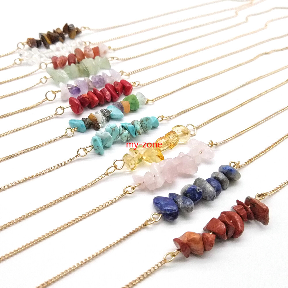 Raw Chakra Crystal Gemstone Necklace Dainty 7 Chakra Healing Crystals Charm