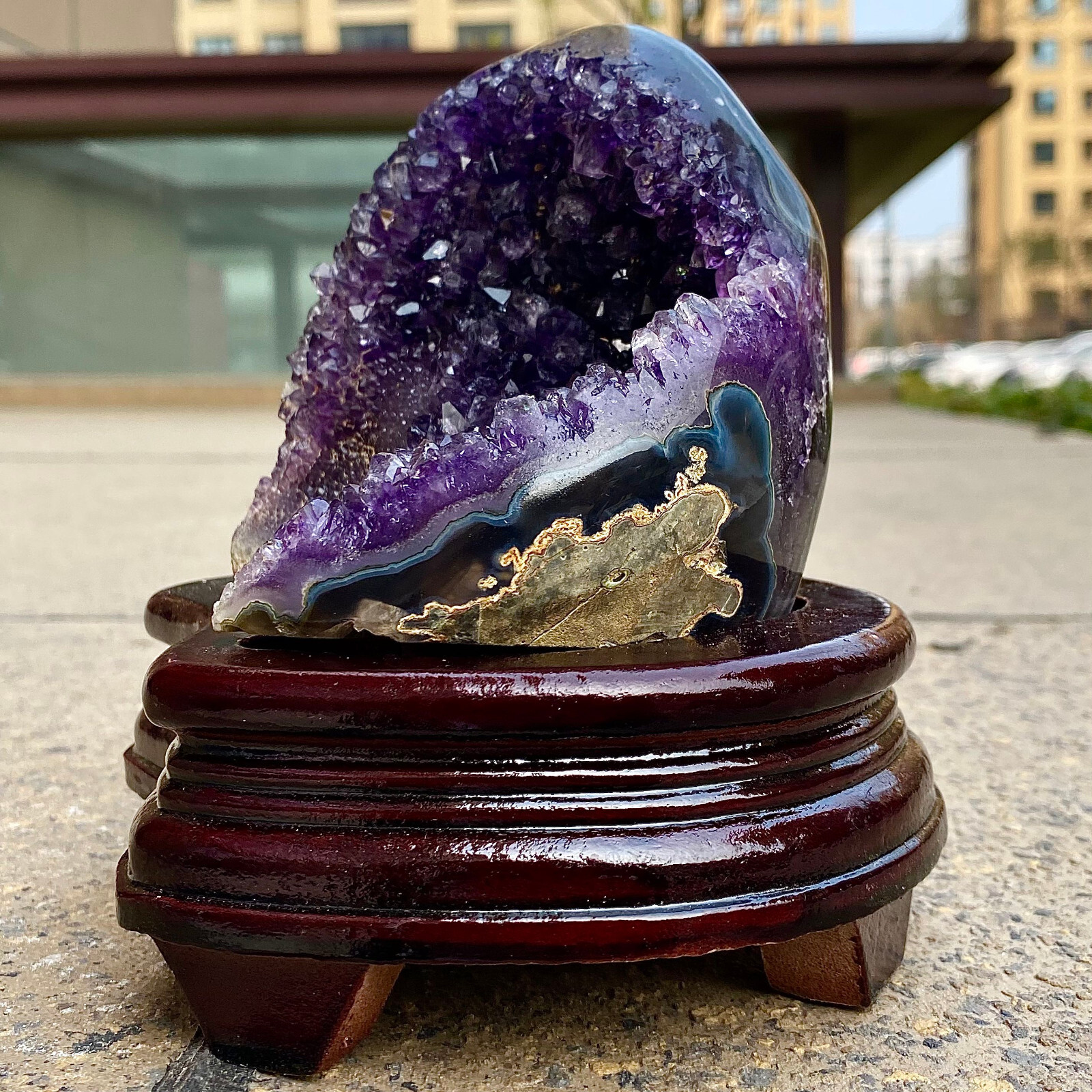 2.24LB Natural Uruguayan Amethyst Quartz Cave Geode Crystal Healing+base