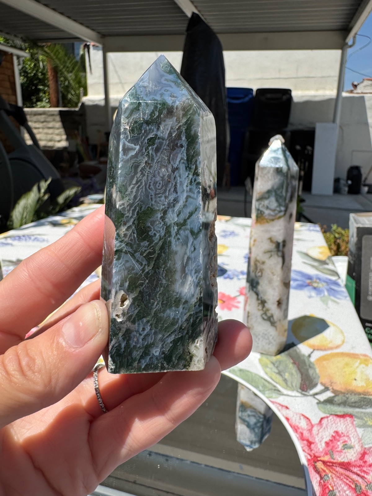 Small 204g 3.5” Blue/Green Moss Agate Tower Column Pillar – #G174