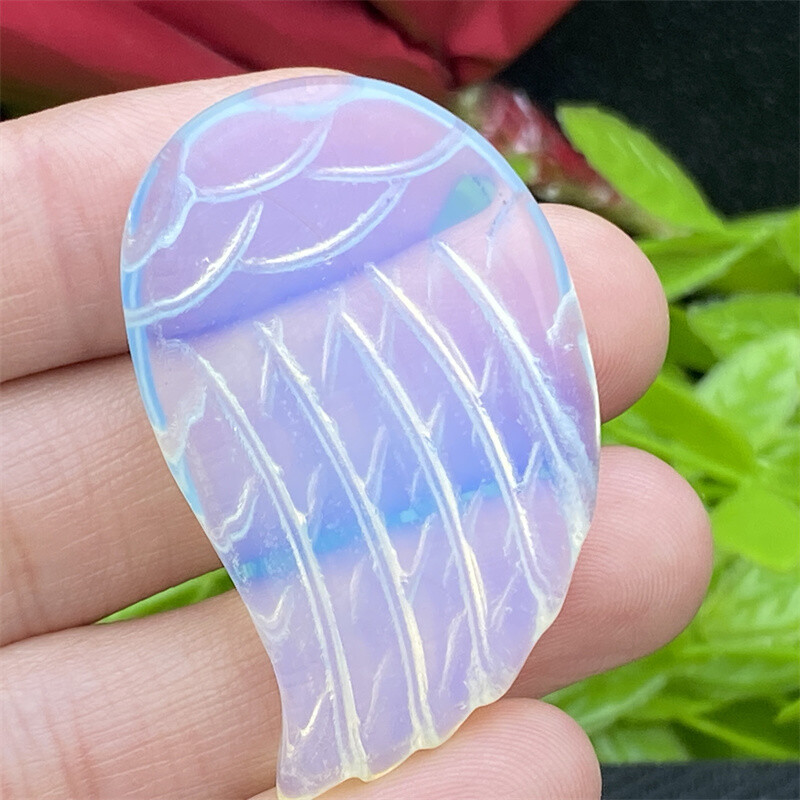 Top + A pair Opalite Quartz crystal skull Angel wings Carved point Healing gift
