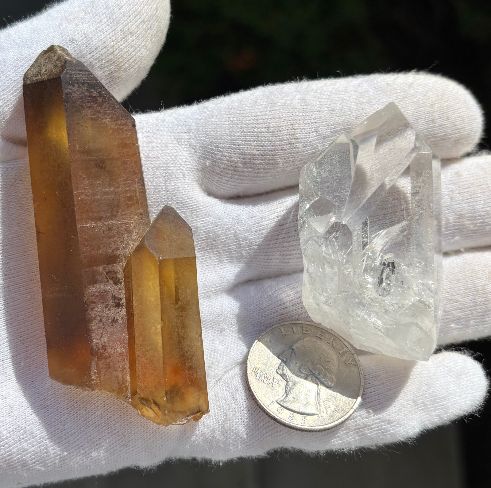 117g LOT REAL AUTHENTIC CITRINE & WATERCLEAR QUARTZ DT POINTS TWIN POINTED POINT