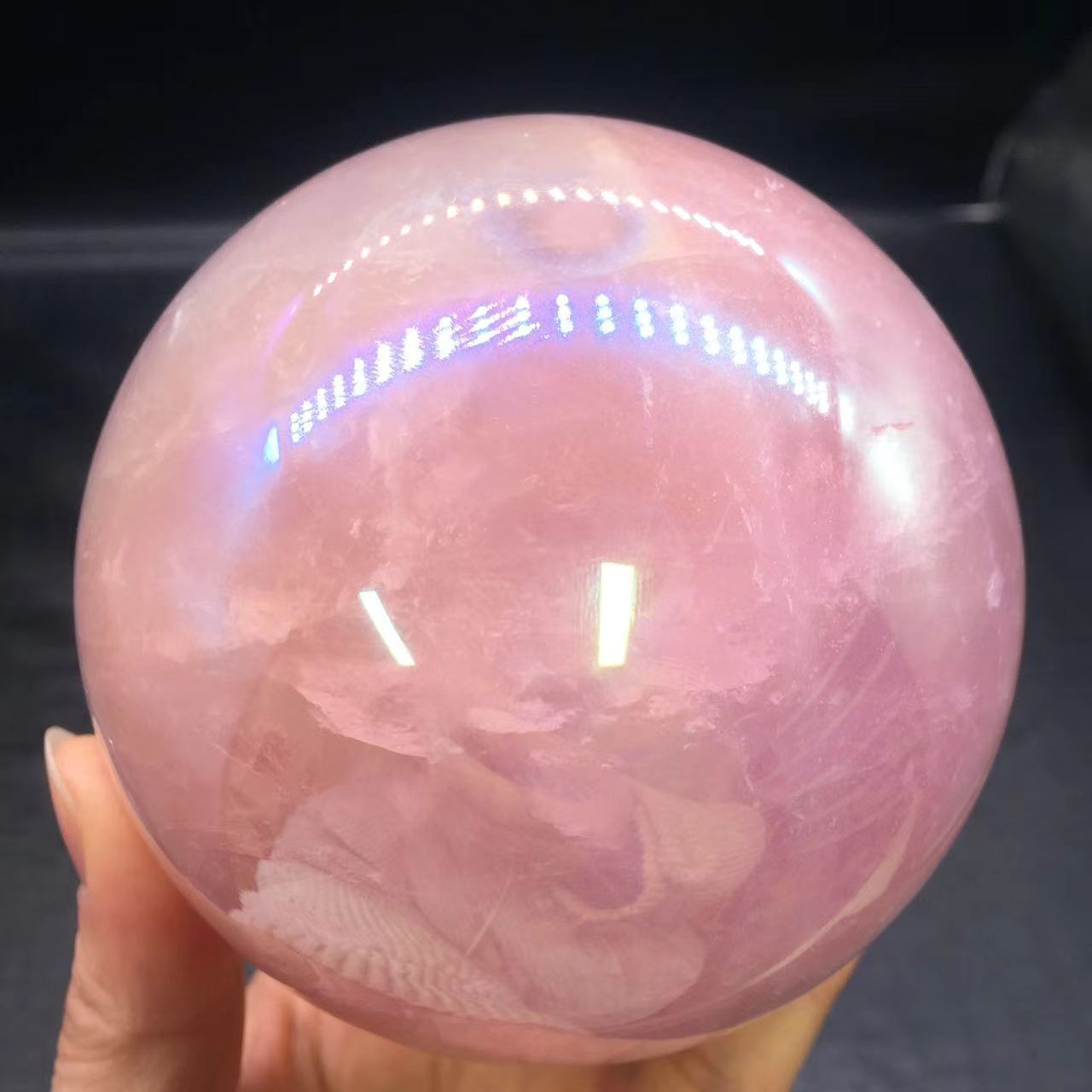 Rainbow Aura Angel Ball Natural Pink/Rose Quartz Sphere Healing Decorate + Stand