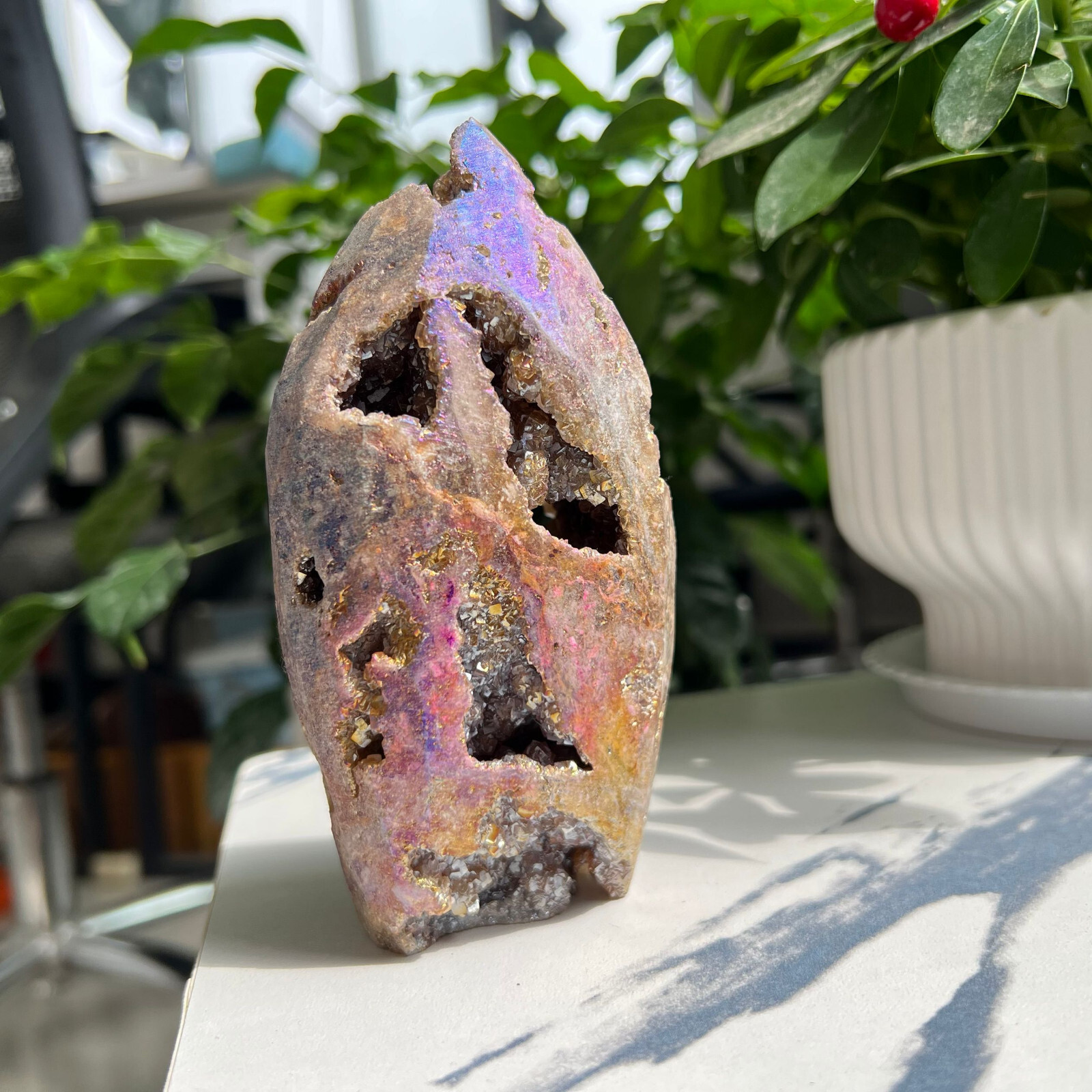 663g Sphalerite Geode Freeform Point Titanium Angel Aura Quartz Mineral Specimen