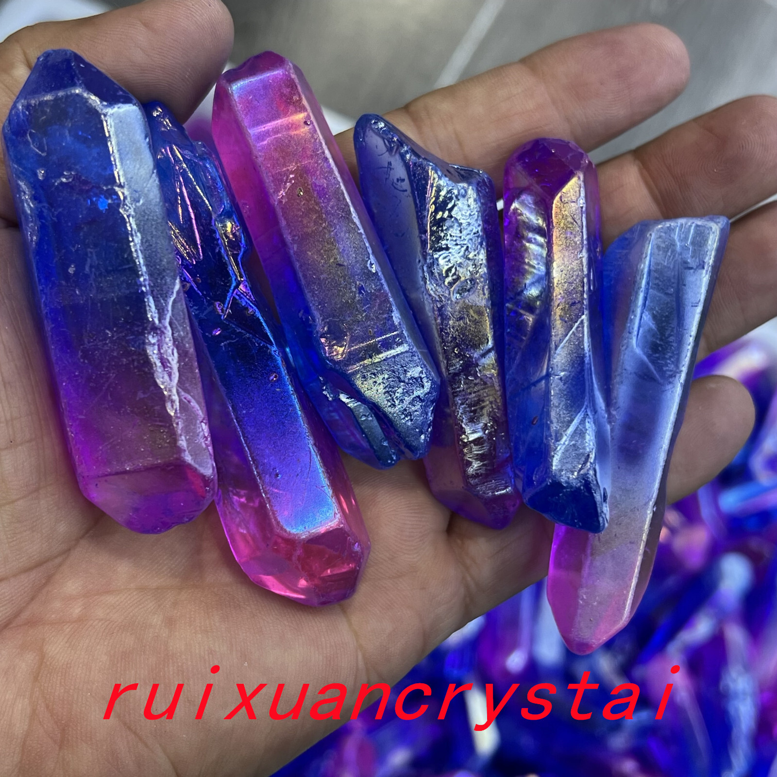 Natural quartz titanium rainbow aura lemurian crystal wand point healing 50g