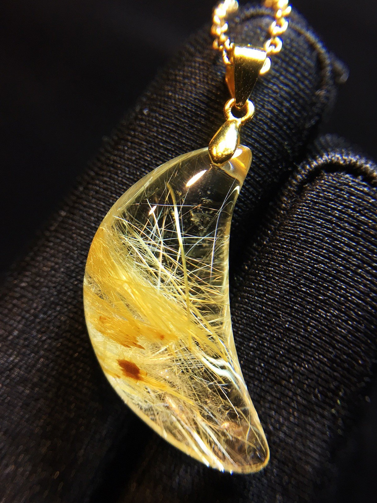 Natural Titanium Crystal Golden Hair Crystal Crescent Moon Pendant Choker
