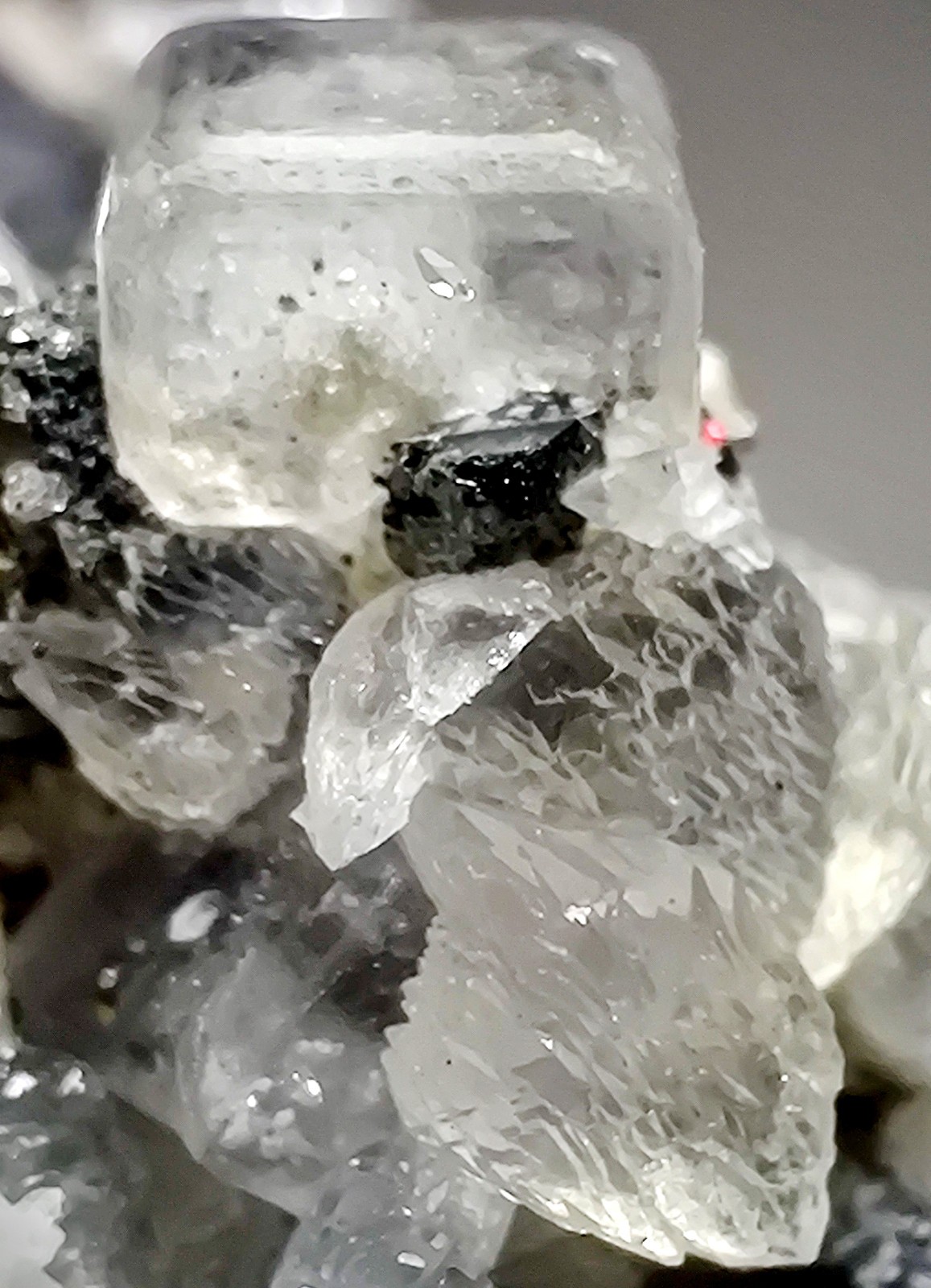 Excellent Fluorite and Calcite crystals on Galena, fluorescent. Peru? 48 grams.