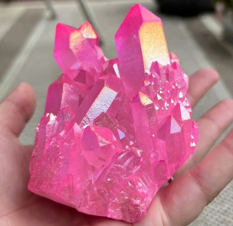 Pink Angel Aura Quartz Cluster Natural Pink Coated Crystal Geode Heart Chakra