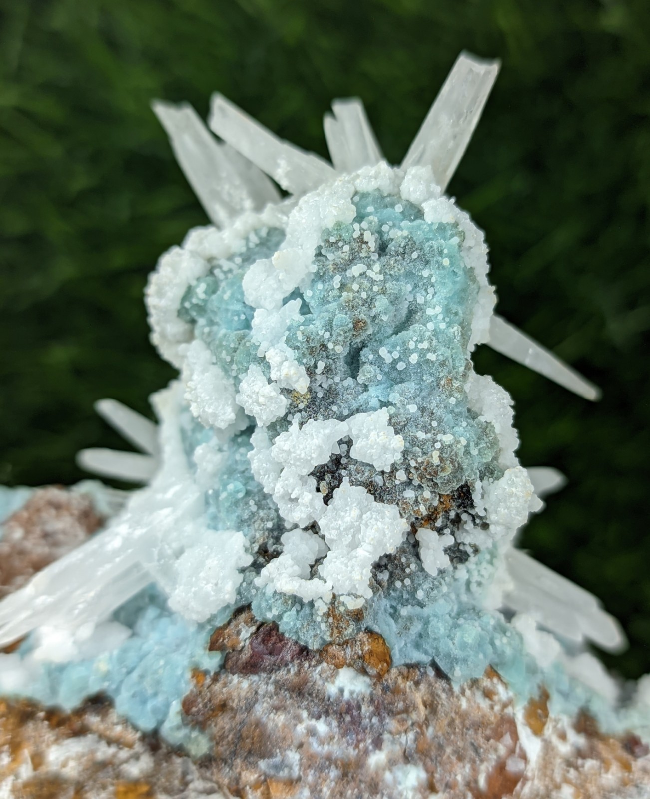 New Find White Aragonite with Blue Malachite on Matrix Limonite, Specimen – Pak.