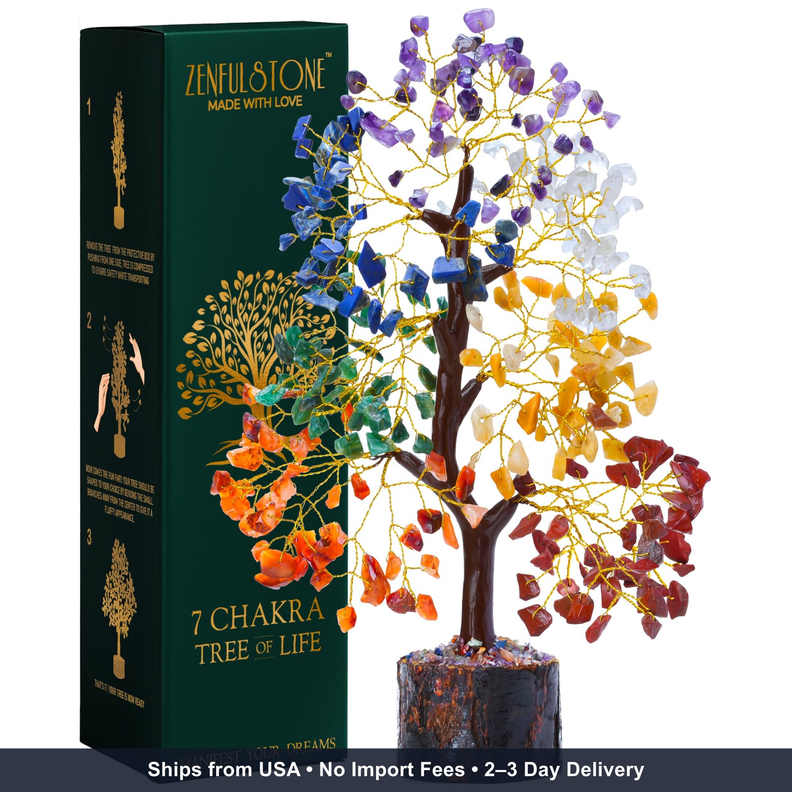 7 Chakra Tree of Life Crystal Tree – Gemstone Healing Tree for Positive Energy,
