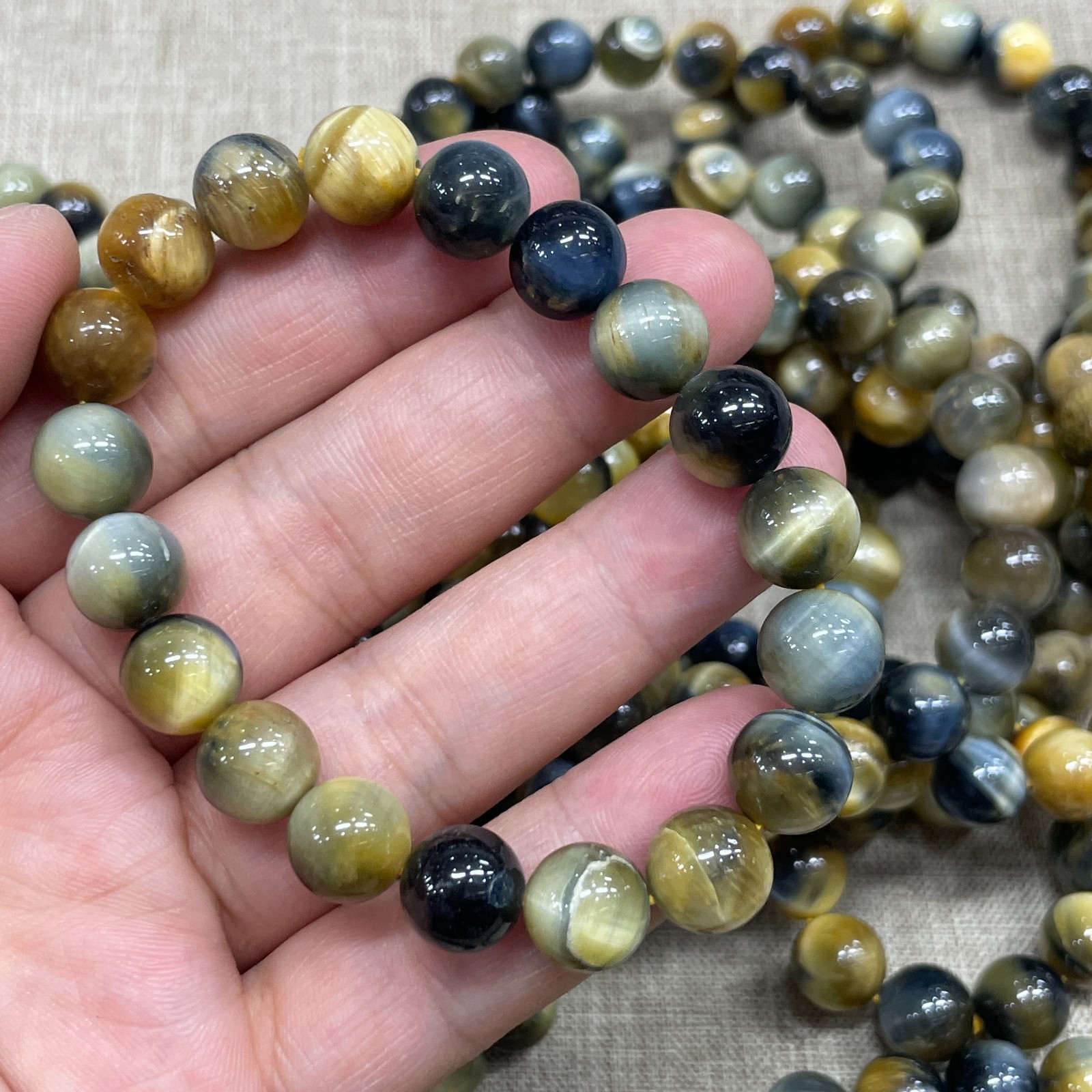 10mm 1pcs golden blue Tiger’s Eye stone Bead Bracelet Gemstone Crystal Bracelet