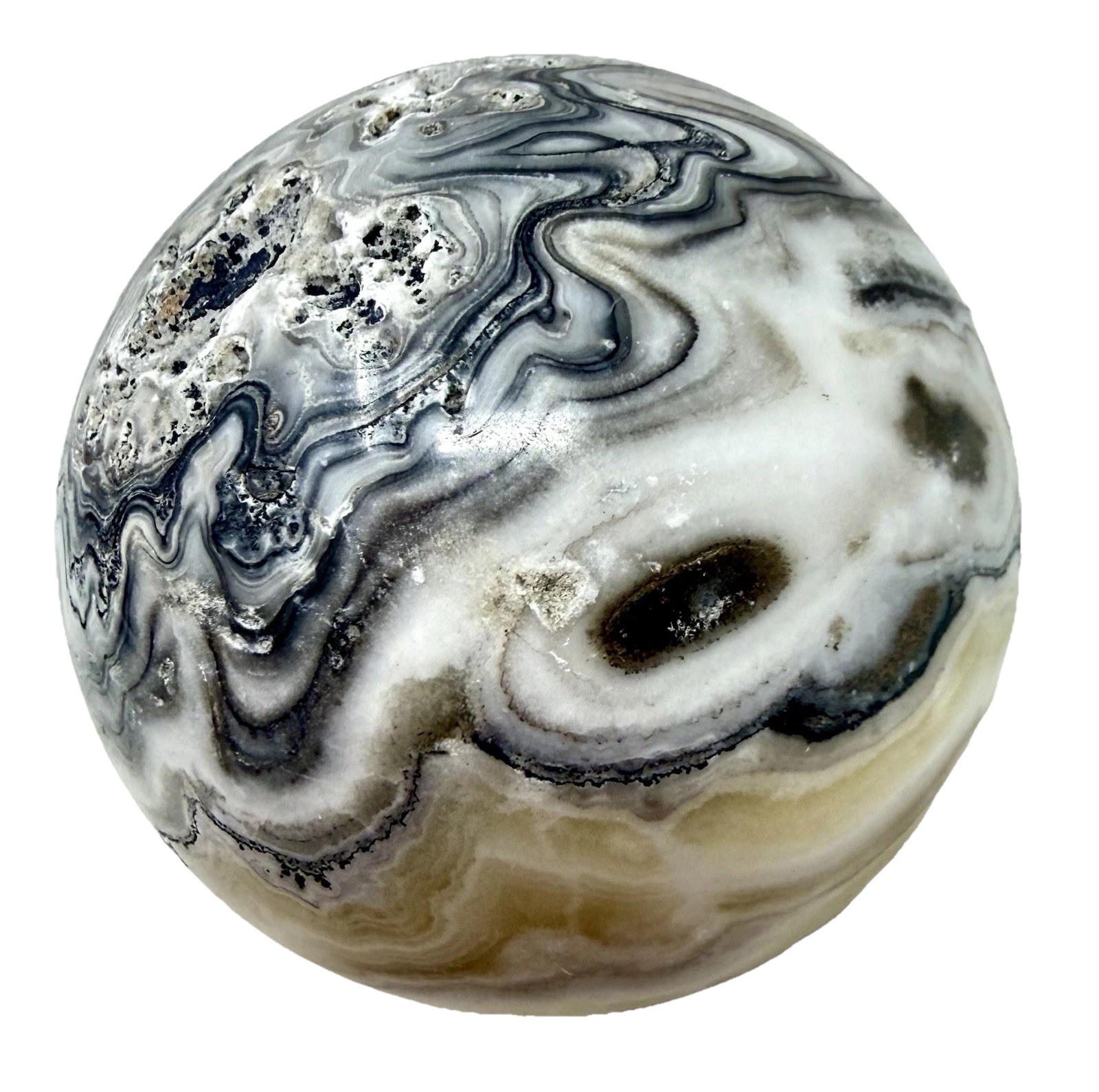 248g Zebra Calcite Crystal Sphere Funny Face UV With Holder