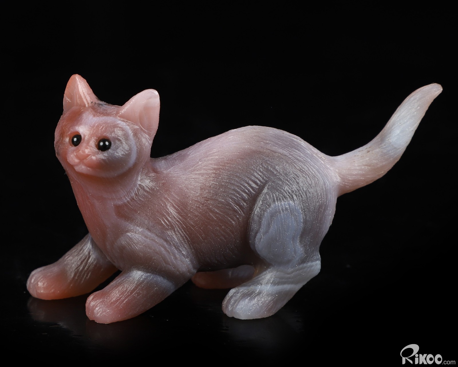 Gemstone 2.9″ Mozambique Agate Hand Carved Crystal Cat Sculpture, Healing