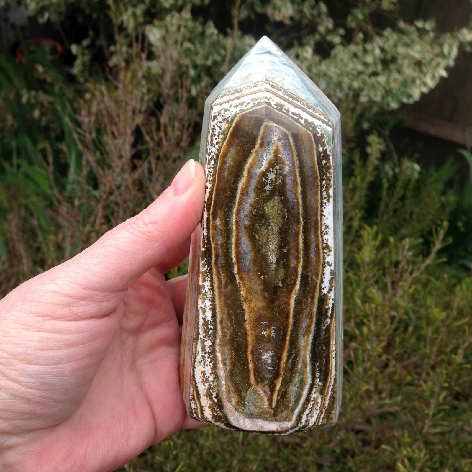 Ocean Jasper Large Crystal Point Obelisk Tower Atlantis Stone 788g 13.8×6.7cm