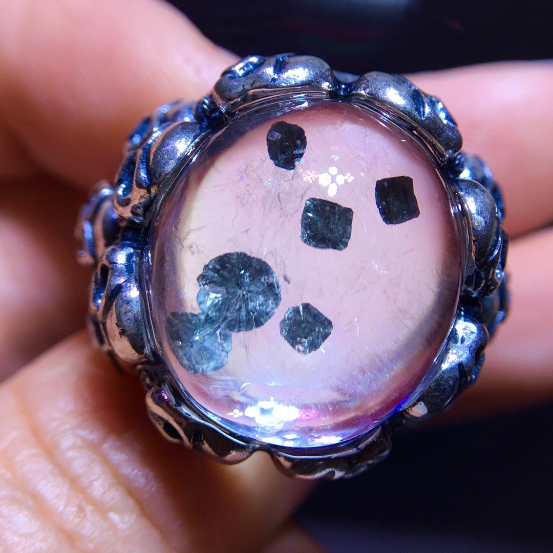 All-natural chalcopyrite oversized gemstone ring with full bezel