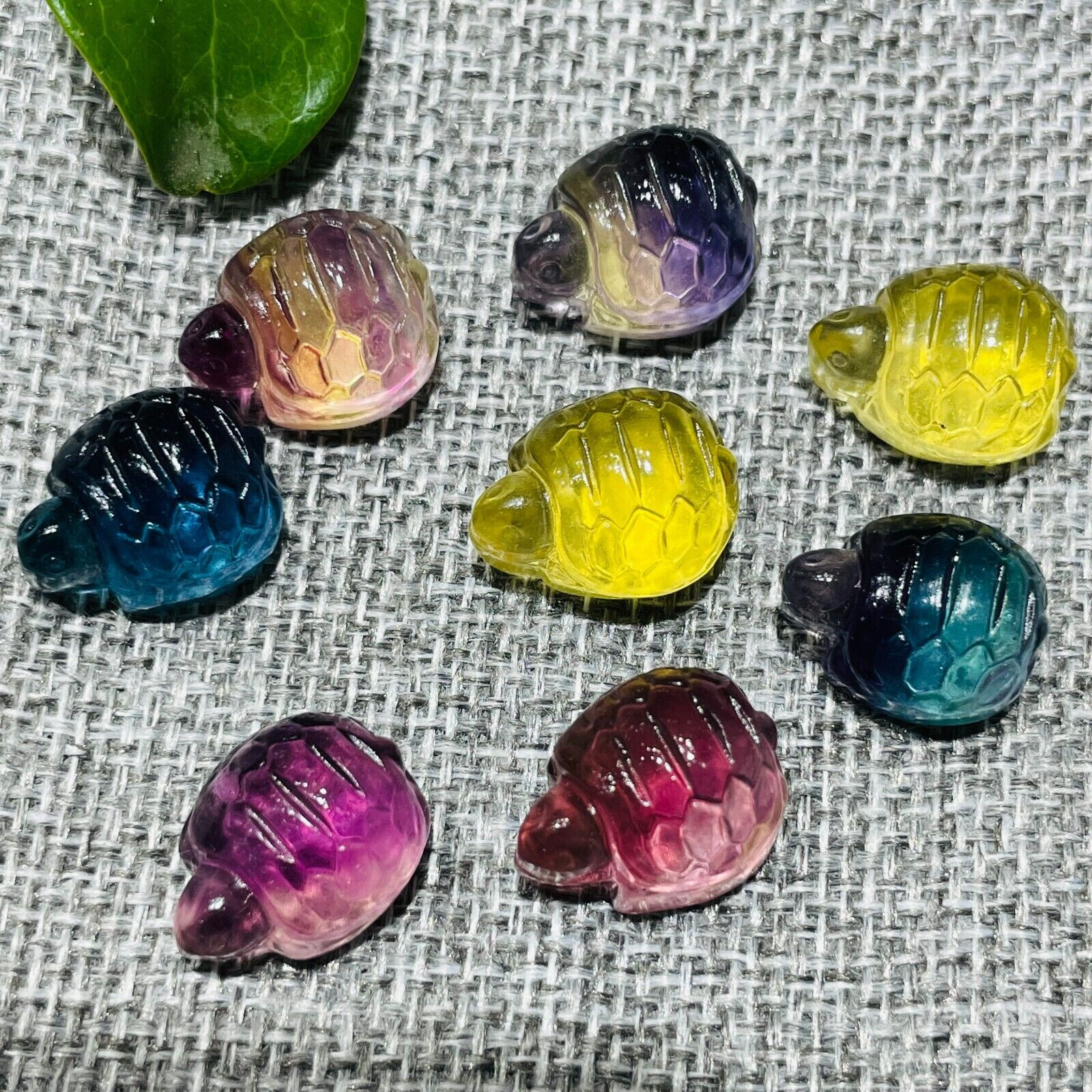 5pc Natural fluorite carved mini tortoise skull crystal quartz reiki healing