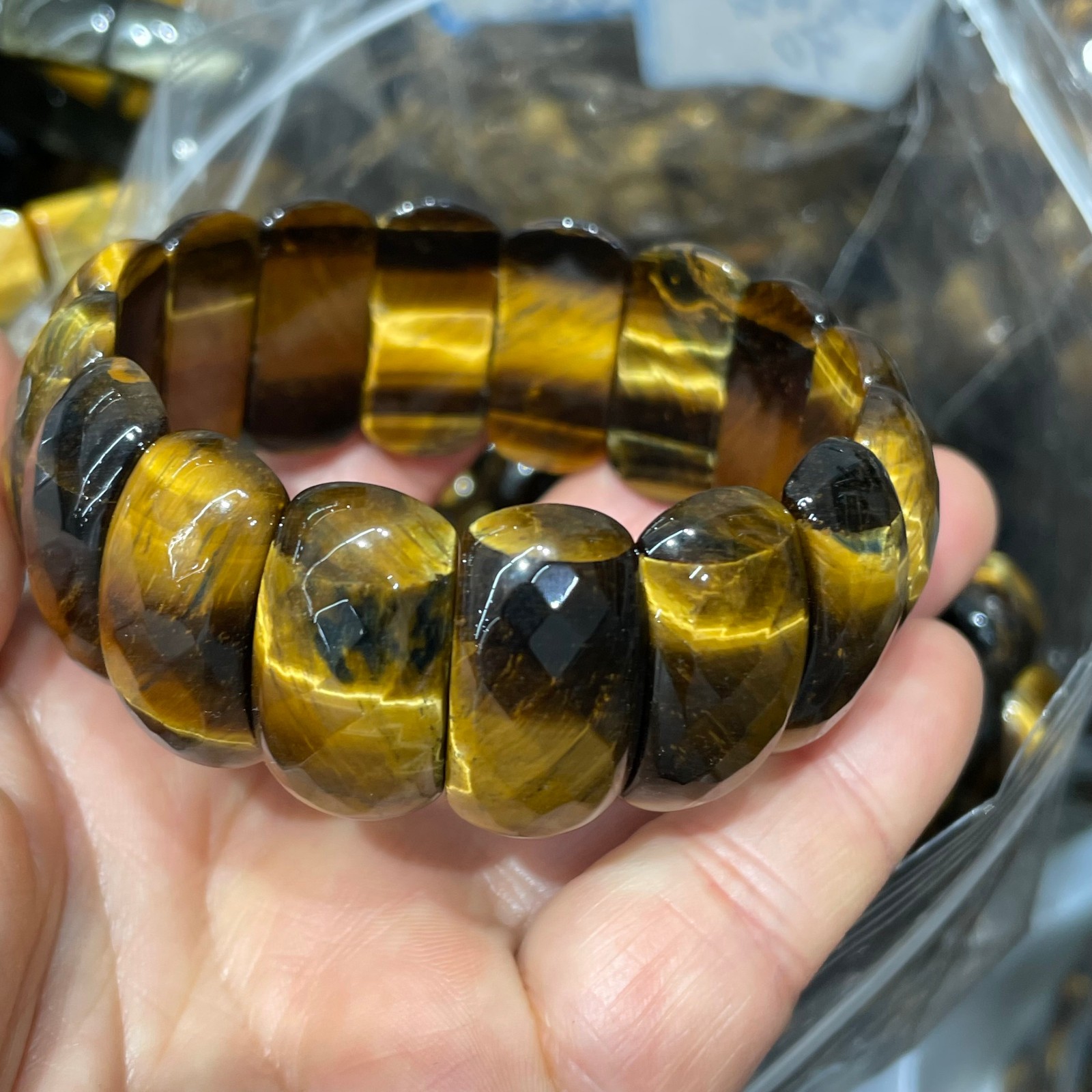 1pcs Natural Tiger Eye Stone Elastic Rope Bracelet #45