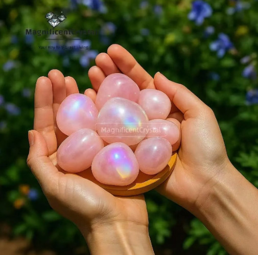 3PCS Angel Aura Rose Quartz Tumbled Stones Heart Chakra Pocket Worry Stones Gift