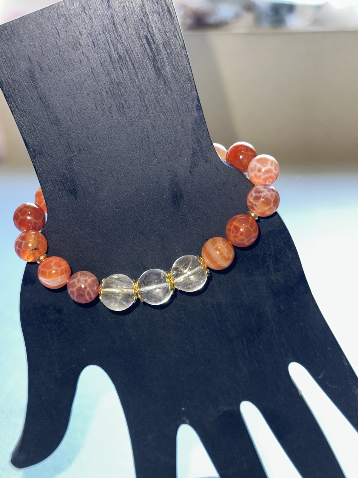 Gold Rutile Quartz/Botswana Agate 11mm,Adjustable Bracelet,Metaphysical,Jewelry