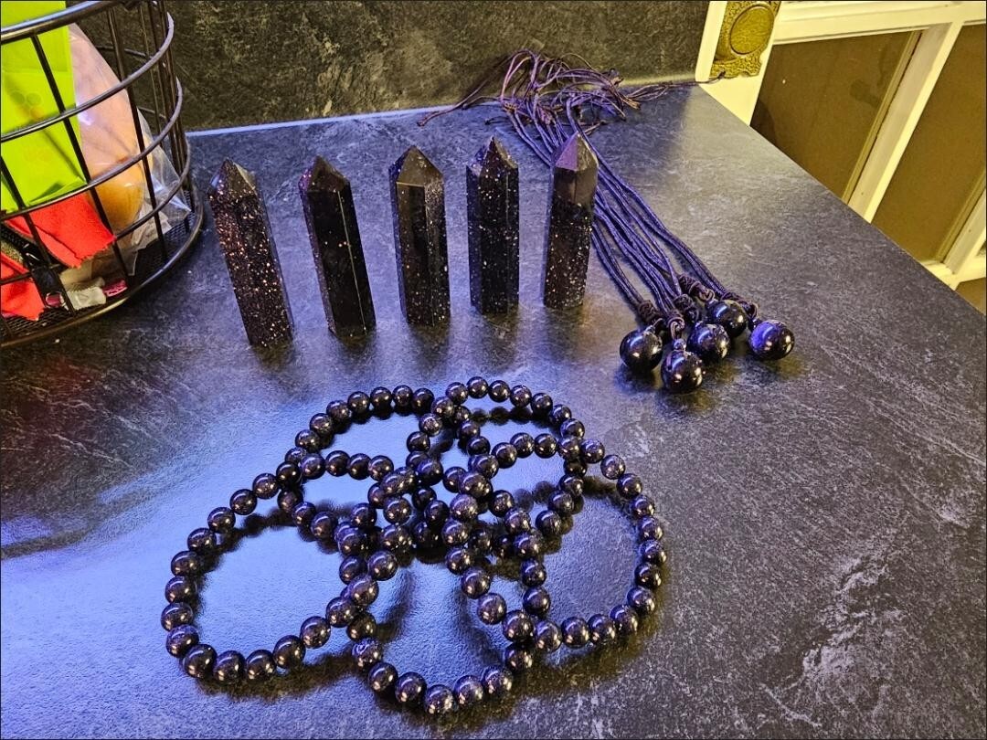 Blue Goldstone Tower Single Point Wand Sky Night Crystal Obelisk Home Decoration