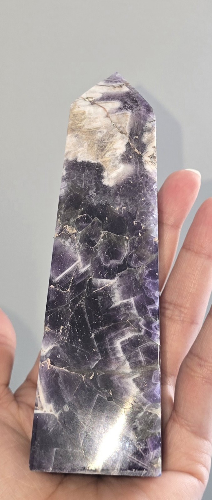 Natural Dream Amethyst Crystal Tower Chevron Purple Quartz Point Mineral Decor