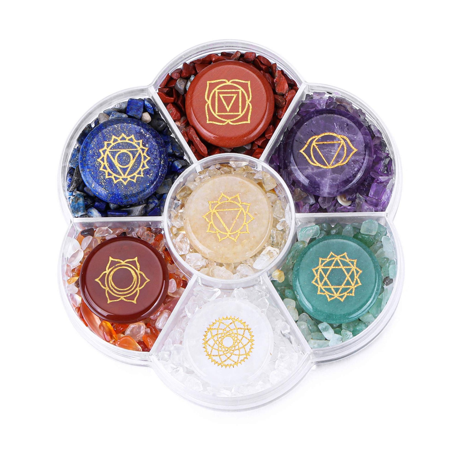 7 Chakra Crystal Stones Natural Reiki Healing Crystals Gemstones with Engrave…