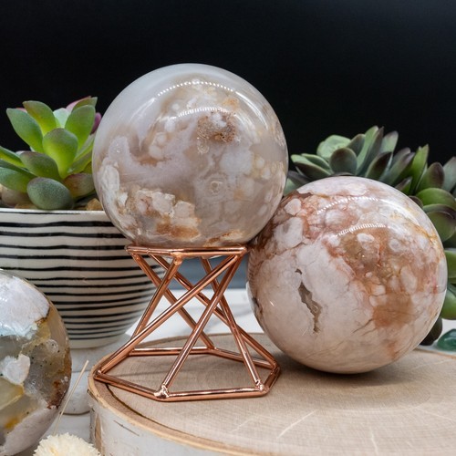 Flower Agate Crystal Sphere Spiritual Healing Stone Ball Altar Pink Amethyst Art